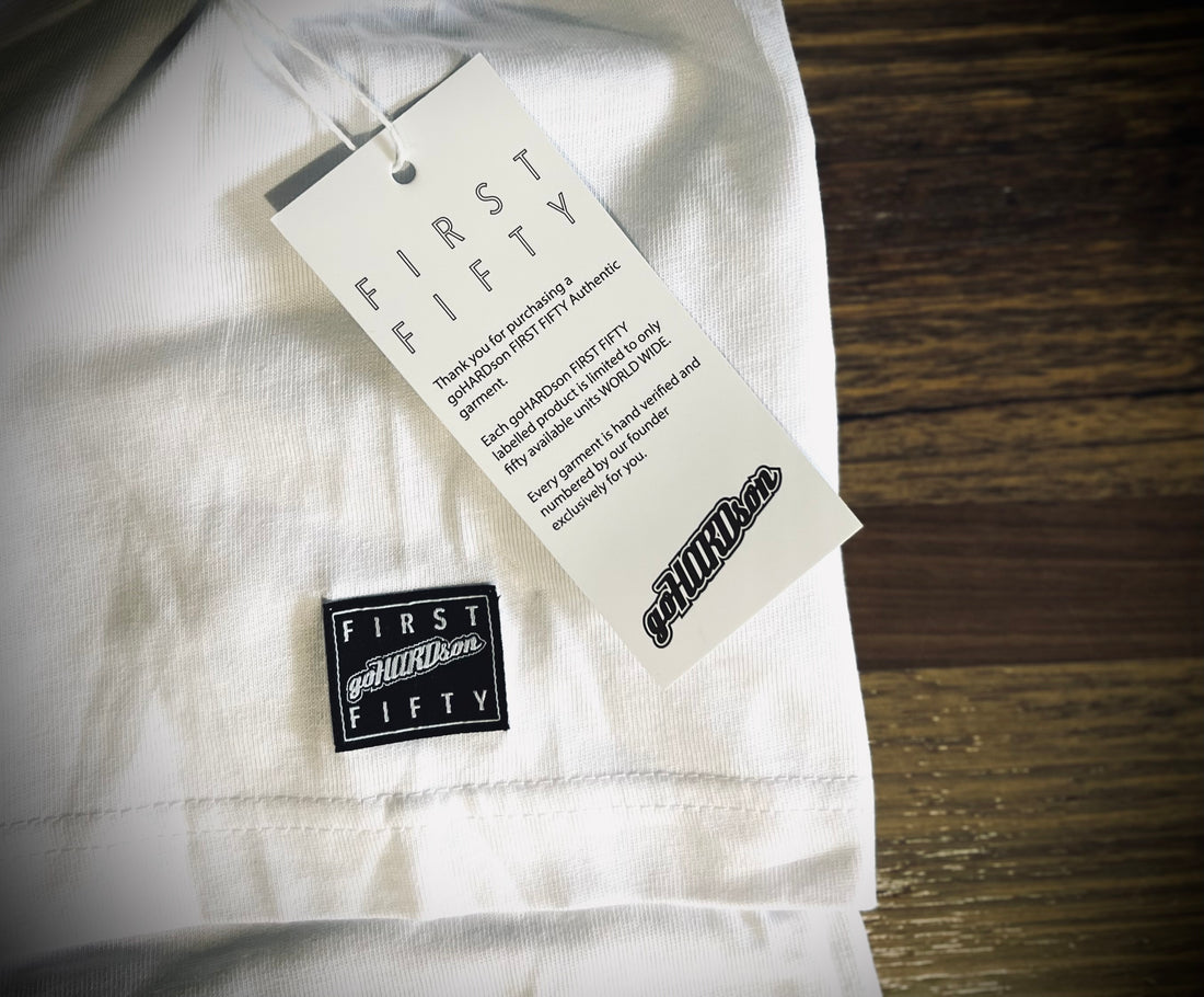 goHARDson first fifty classic fit tee t-shirt tshirt white crew neck tee cotton embroidered mens fashion streetwear