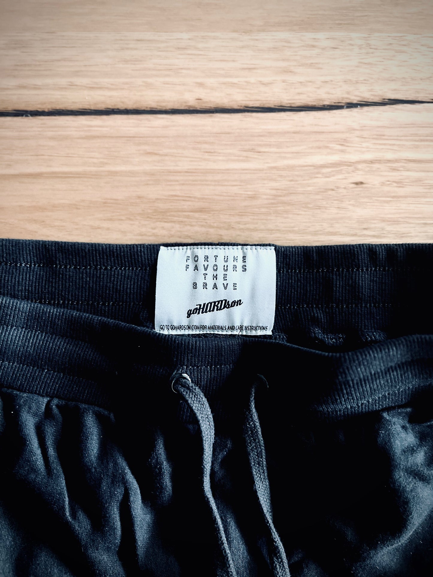 goHARDson fortune favours the brave men's black 100% cotton shorts streetwear summer fashion