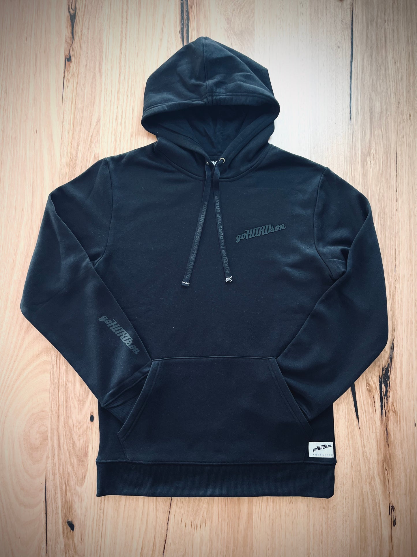 goHARDson "Fortune Favours The Brave" Triple Black Hoodie jumper pullover mens streetwear fashion