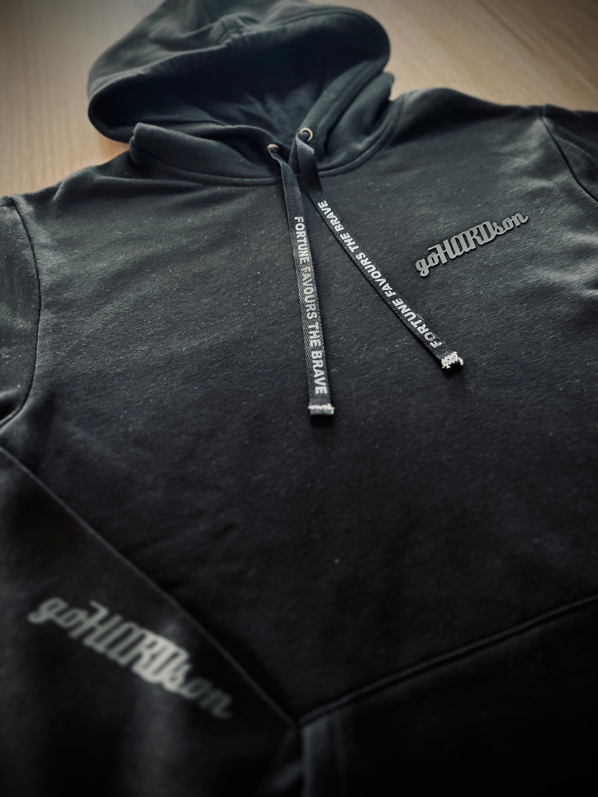 goHARDson "Fortune Favours The Brave" Triple Black Hoodie jumper pullover mens streetwear fashion