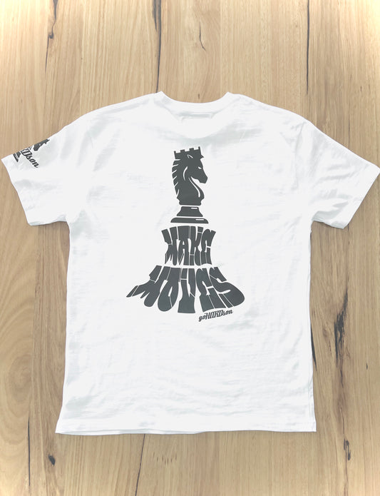goHARDson Fortune favours the brave make moves knight king chess piece white t-shirt tee mens clothing fashion